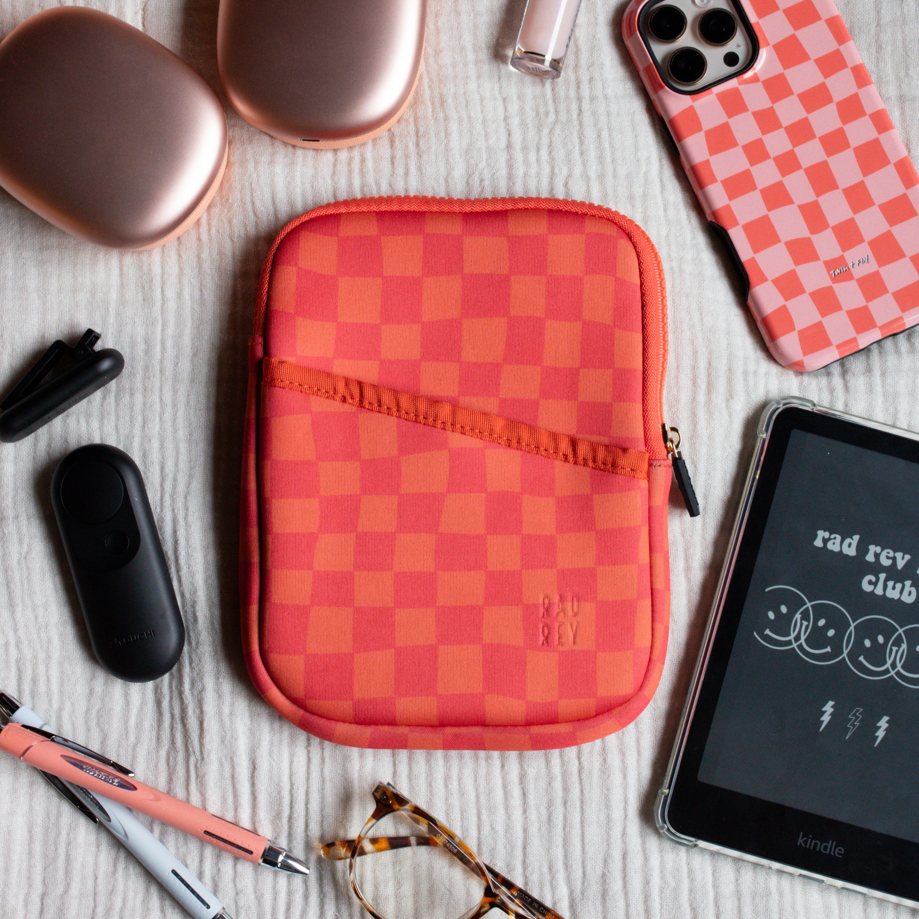 Kindle Pouch in Orange Checkered