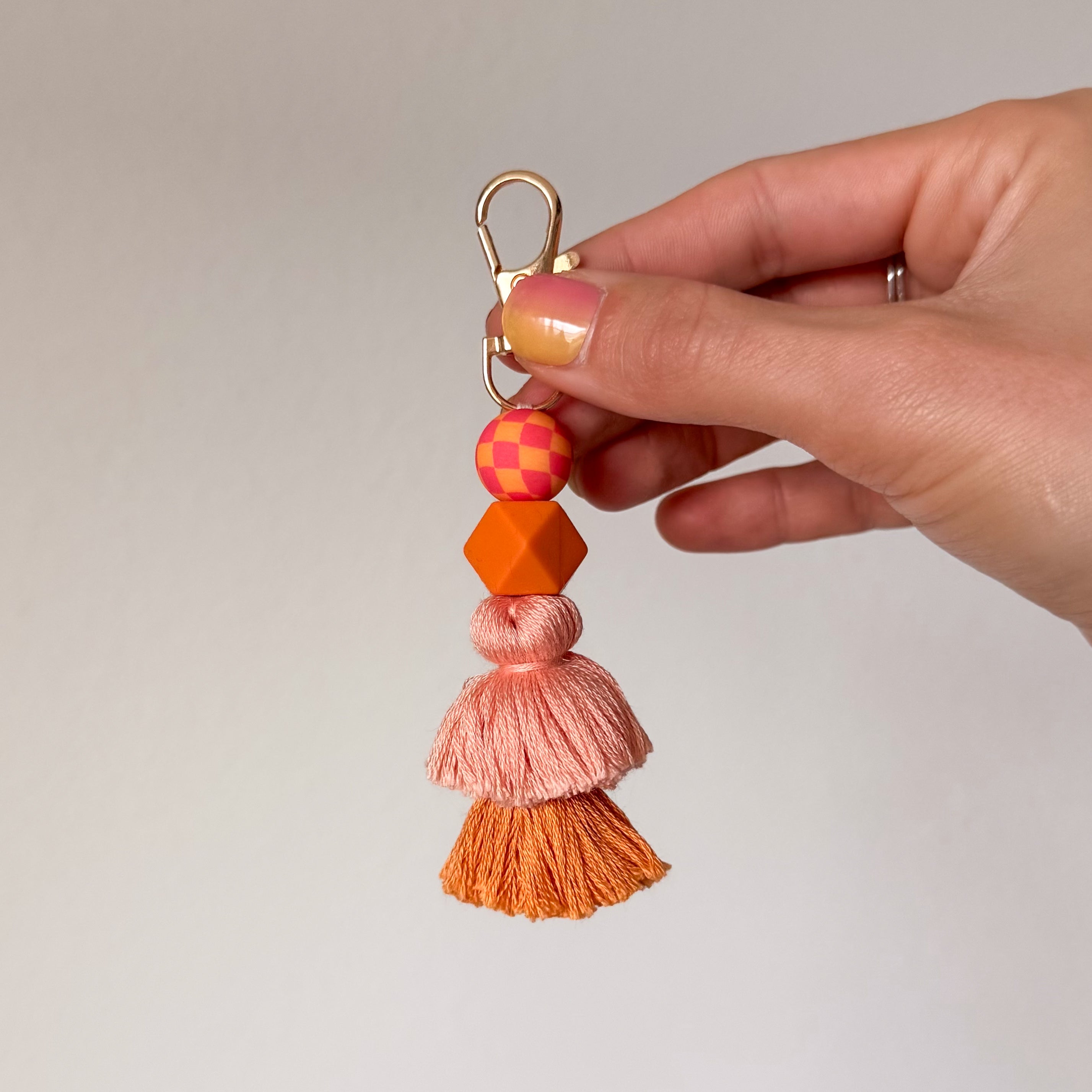 Orange Check Tassel Keychain