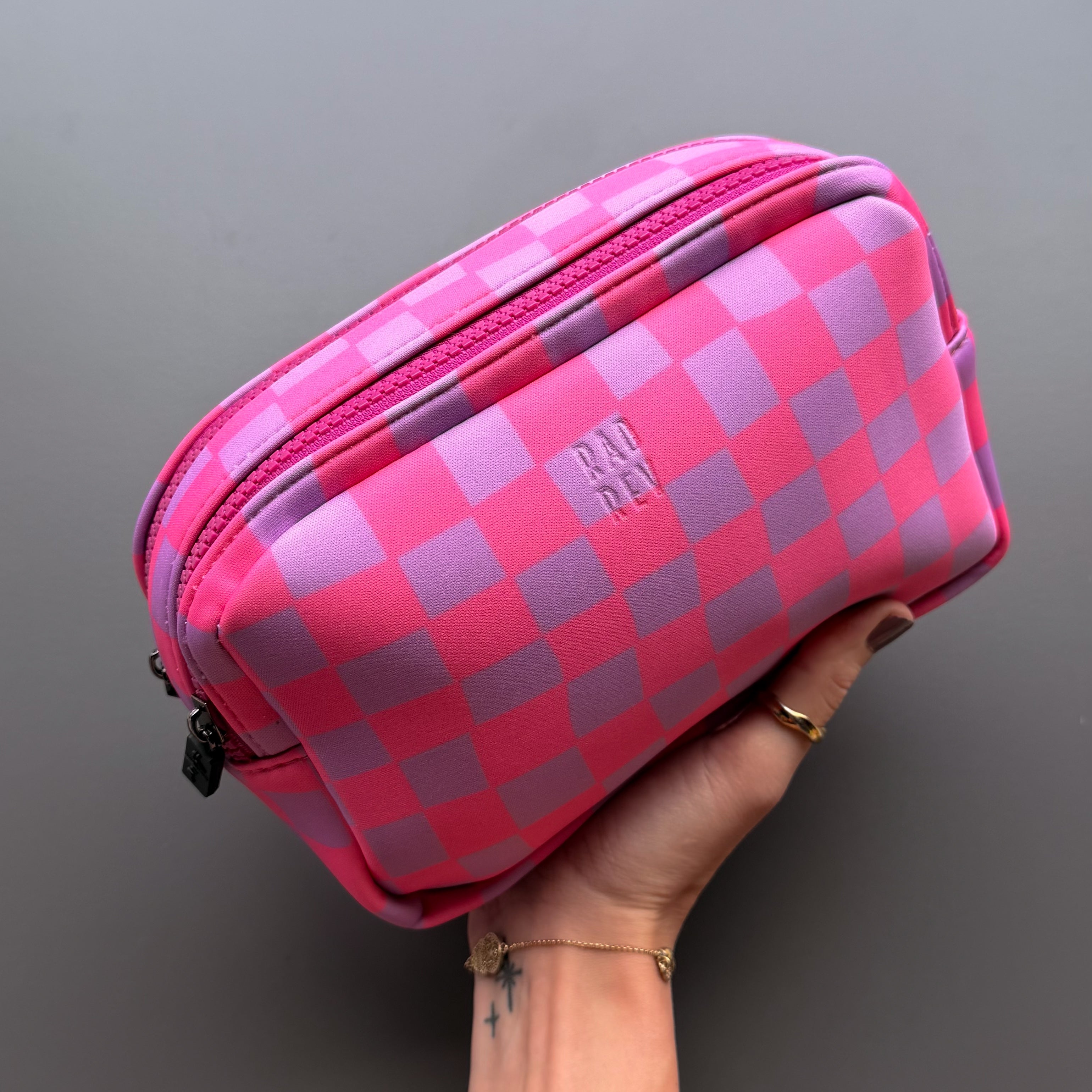 Neoprene Pouch in Pink Check