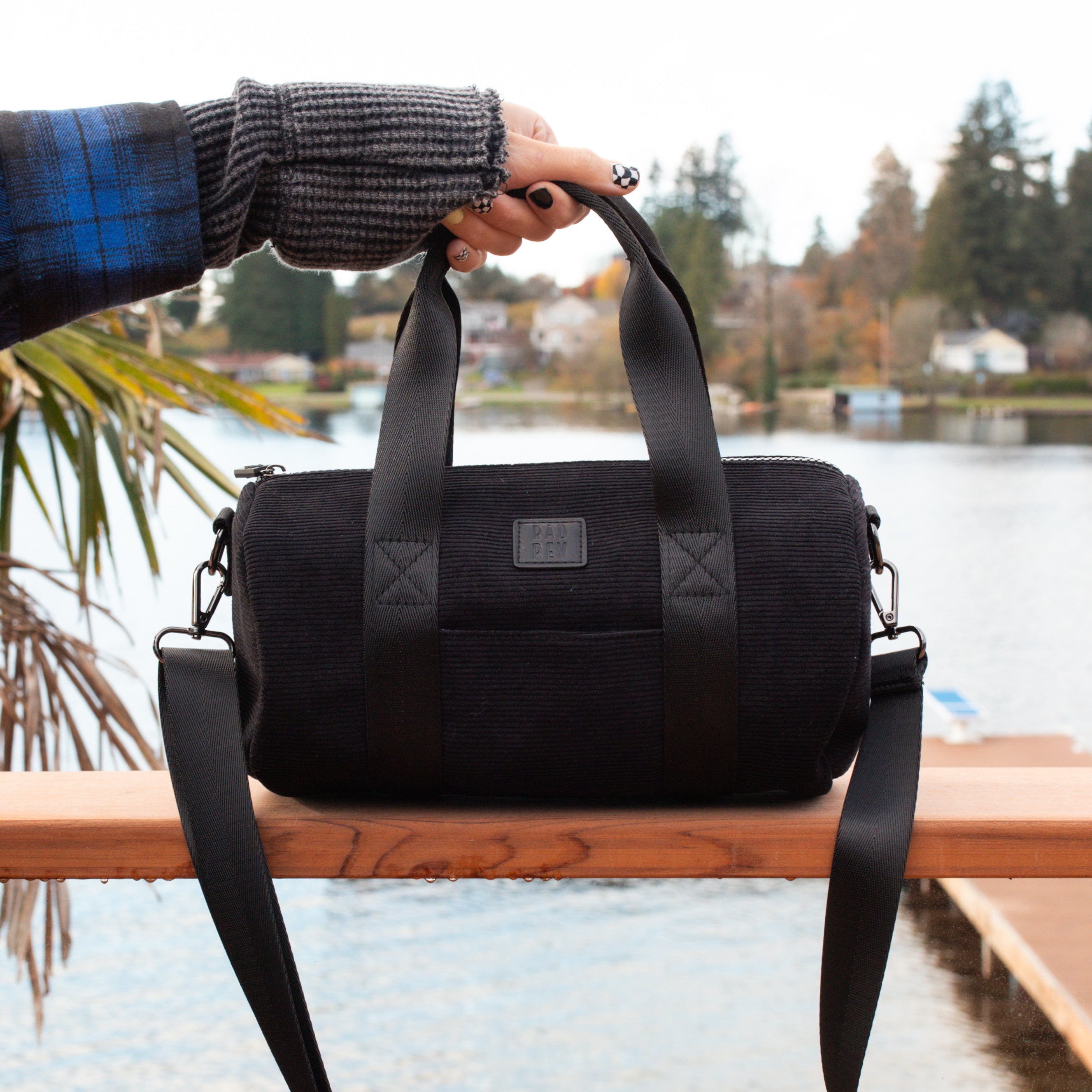 Barrel Bag in Black Corduroy