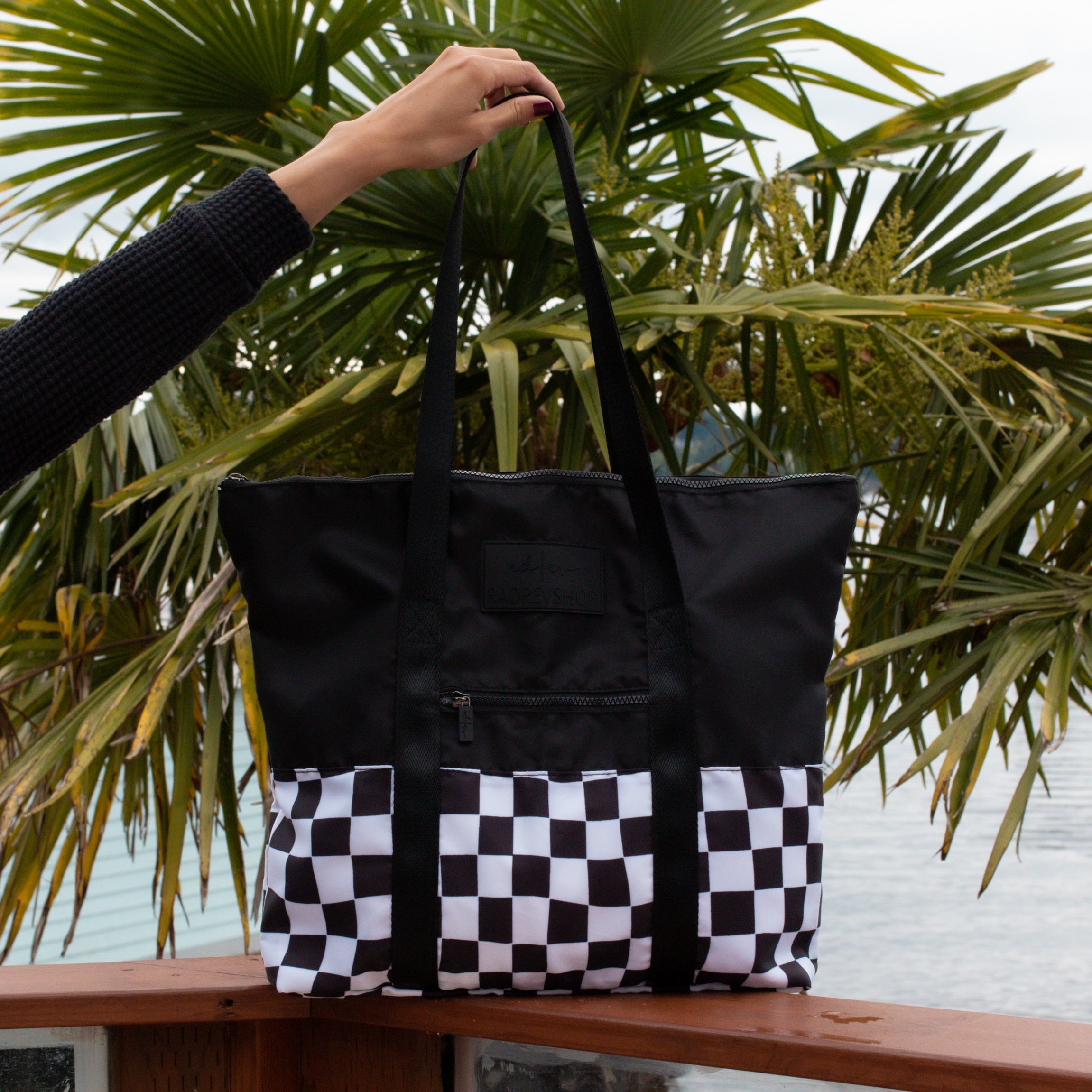 Packable Tote in Black Checker