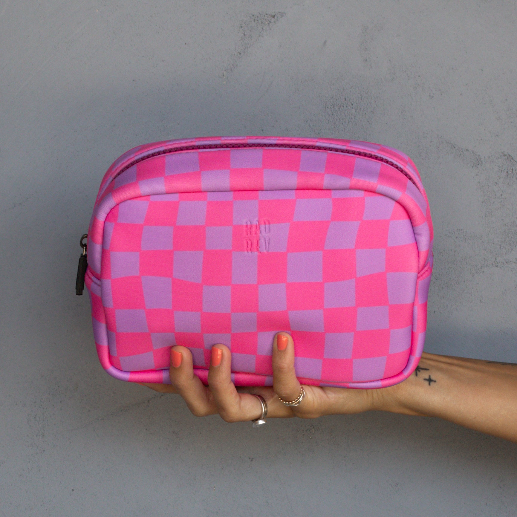 Neoprene Pouch in Pink Check