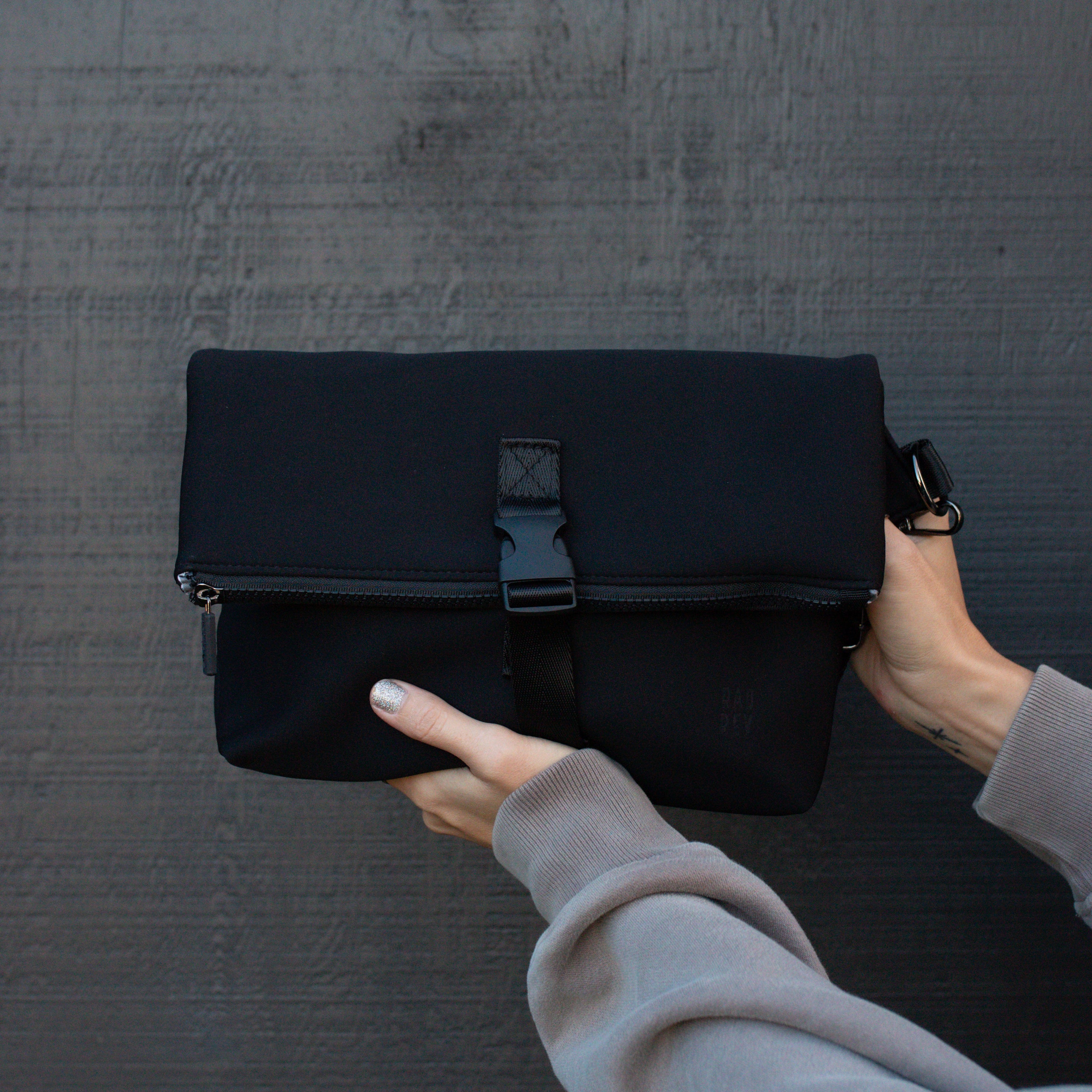 Foldover Bag in Black Neoprene